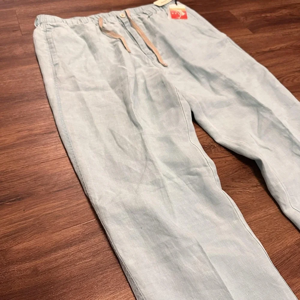 Tommy Bahama Relax Mens XLT Blue Linen Drawstring Pants TR16389 Beach Blue
